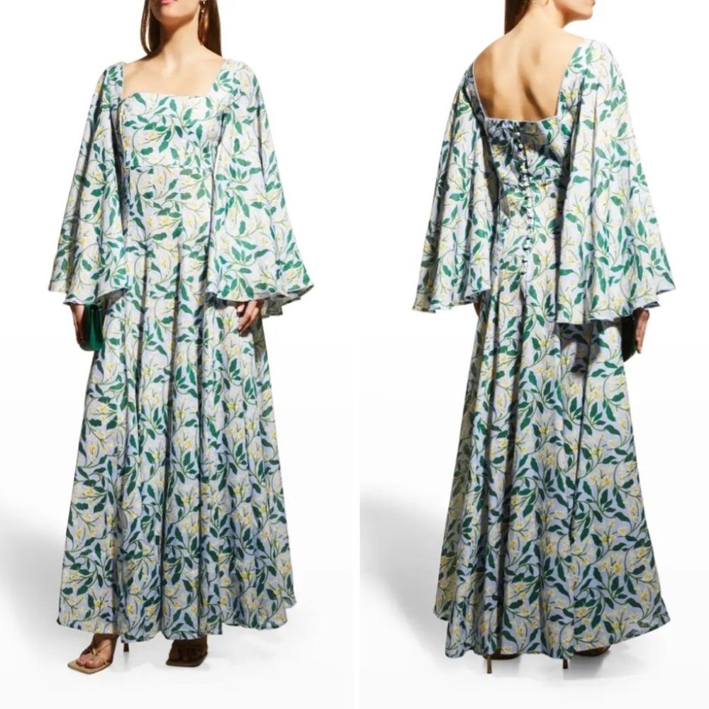 AGUA BY AGUA BENDITA Dress Cumbia Floral Linen Maxi Dress, NWT